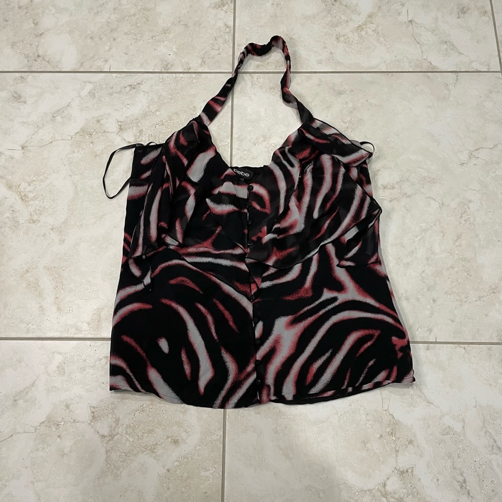 Y2K Vintage BEBE Silk Ruffle Halter Top